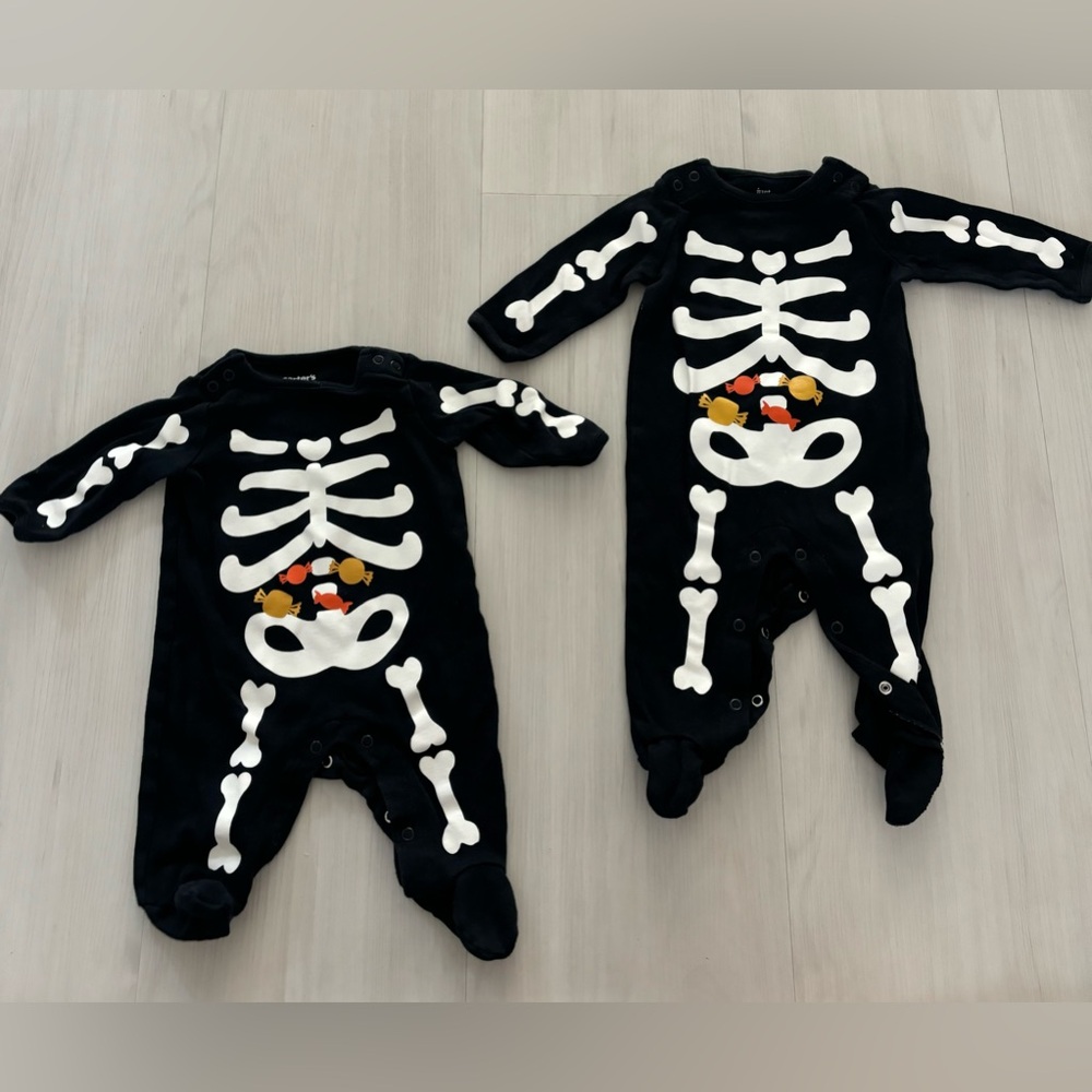 2 Carter’s skeleton onesies for Halloween or costume party. 3 and 6 months